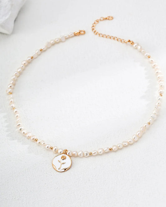 Vintage Pearl Necklace · Glossy Enamel Pendant - SOLIS MOOD