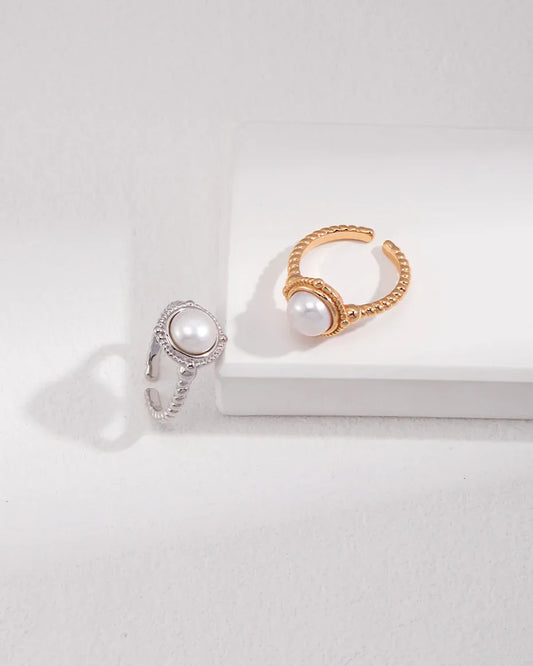 Minimal Pearl Open Ring in Sterling Silver - SOLIS MOOD