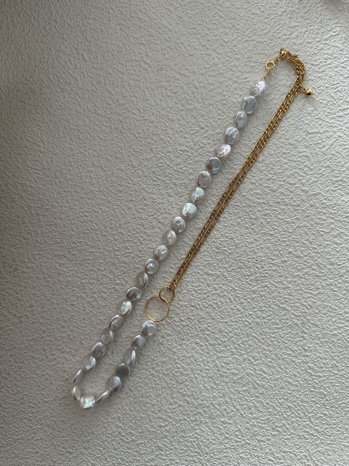 Double Layer Geometric Keshi Pearl Necklace - SOLIS