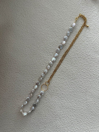 Double Layer Geometric Keshi Pearl Necklace - SOLIS