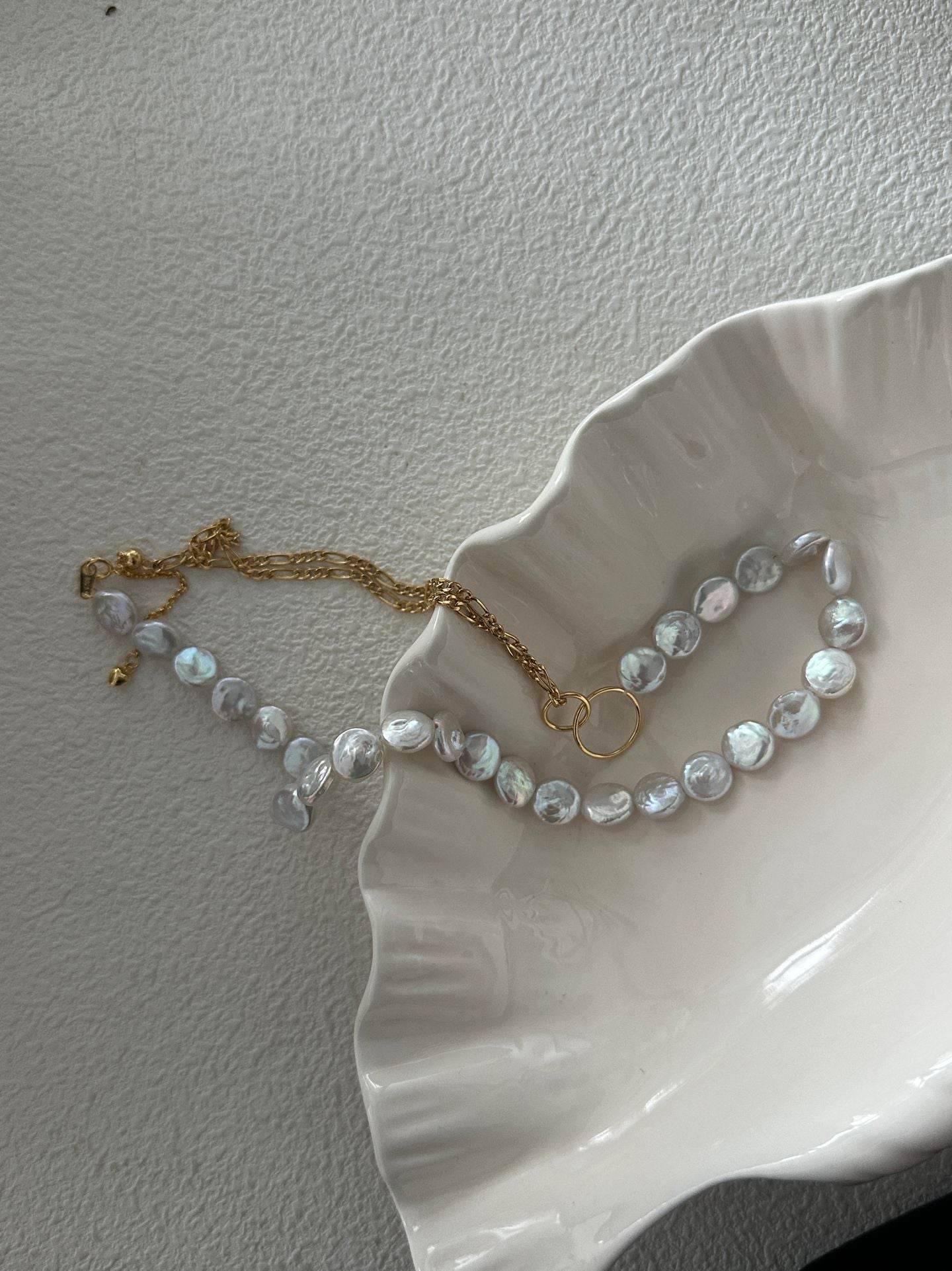 Double Layer Geometric Keshi Pearl Necklace - SOLIS