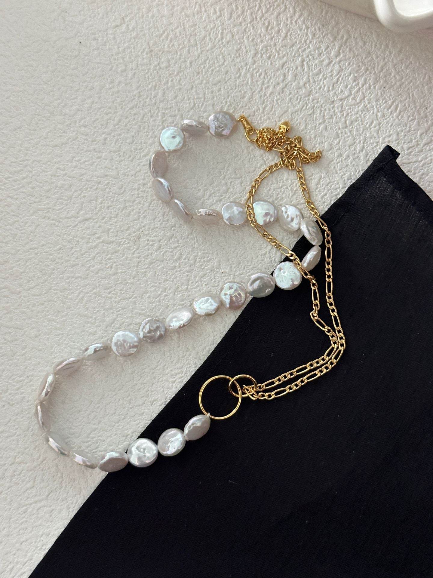 Double Layer Geometric Keshi Pearl Necklace - SOLIS