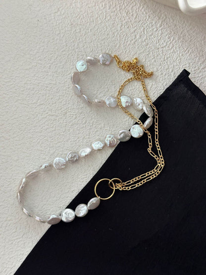 Double Layer Geometric Keshi Pearl Necklace - SOLIS