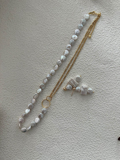 Double Layer Geometric Keshi Pearl Necklace - SOLIS