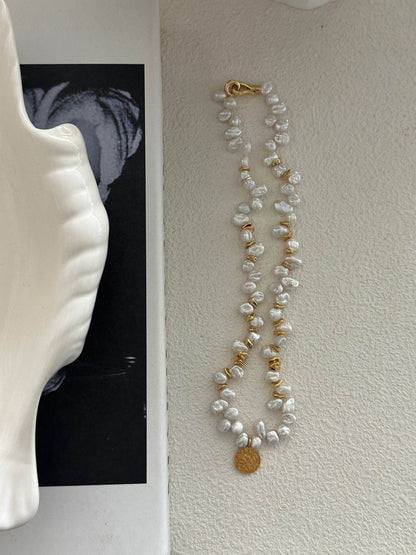 Gold Medallion Keshi Pearl Necklace - SOLIS