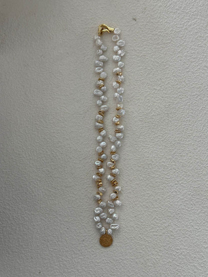 Gold Medallion Keshi Pearl Necklace - SOLIS