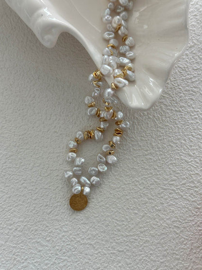 Gold Medallion Keshi Pearl Necklace - SOLIS