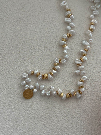 Gold Medallion Keshi Pearl Necklace - SOLIS