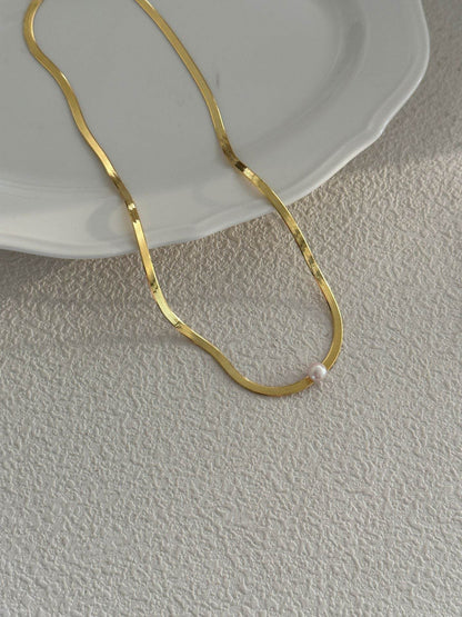 Single Pearl Sleek Chain Necklace - SOLIS