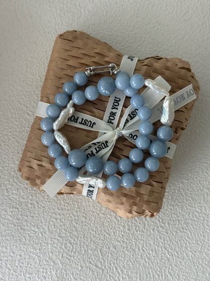 Cloud Blue Stone & Baroque Pearl Necklace - SOLIS