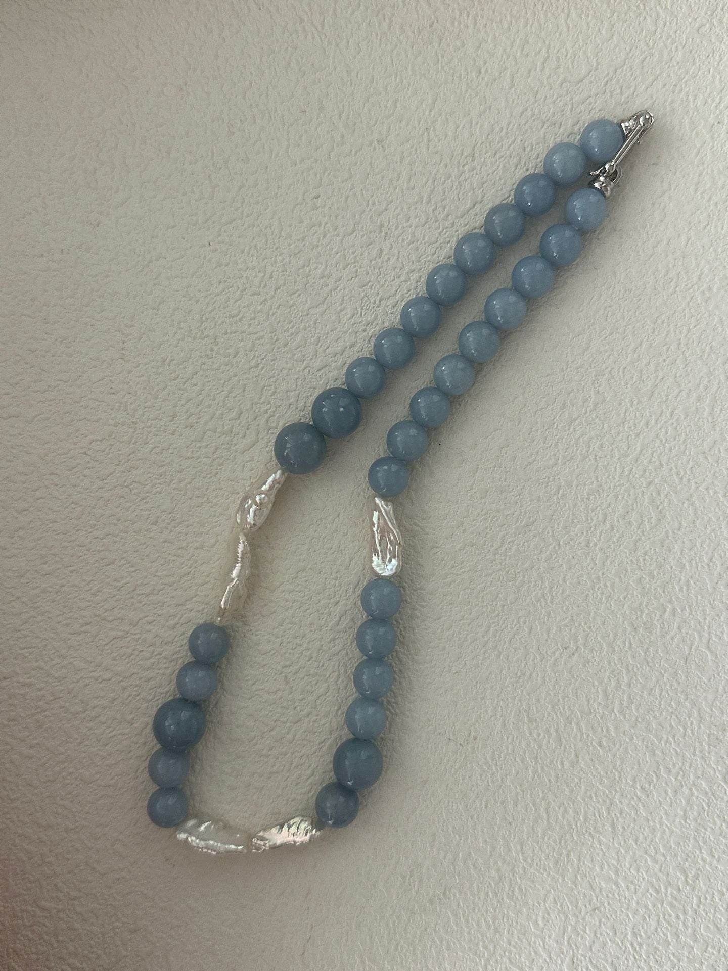 Cloud Blue Stone & Baroque Pearl Necklace - SOLIS