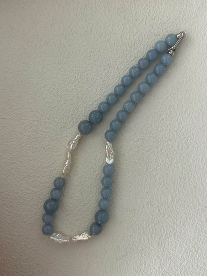 Cloud Blue Stone & Baroque Pearl Necklace - SOLIS
