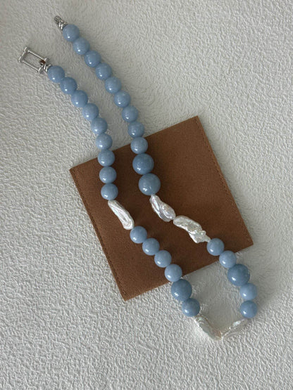 Cloud Blue Stone & Baroque Pearl Necklace - SOLIS