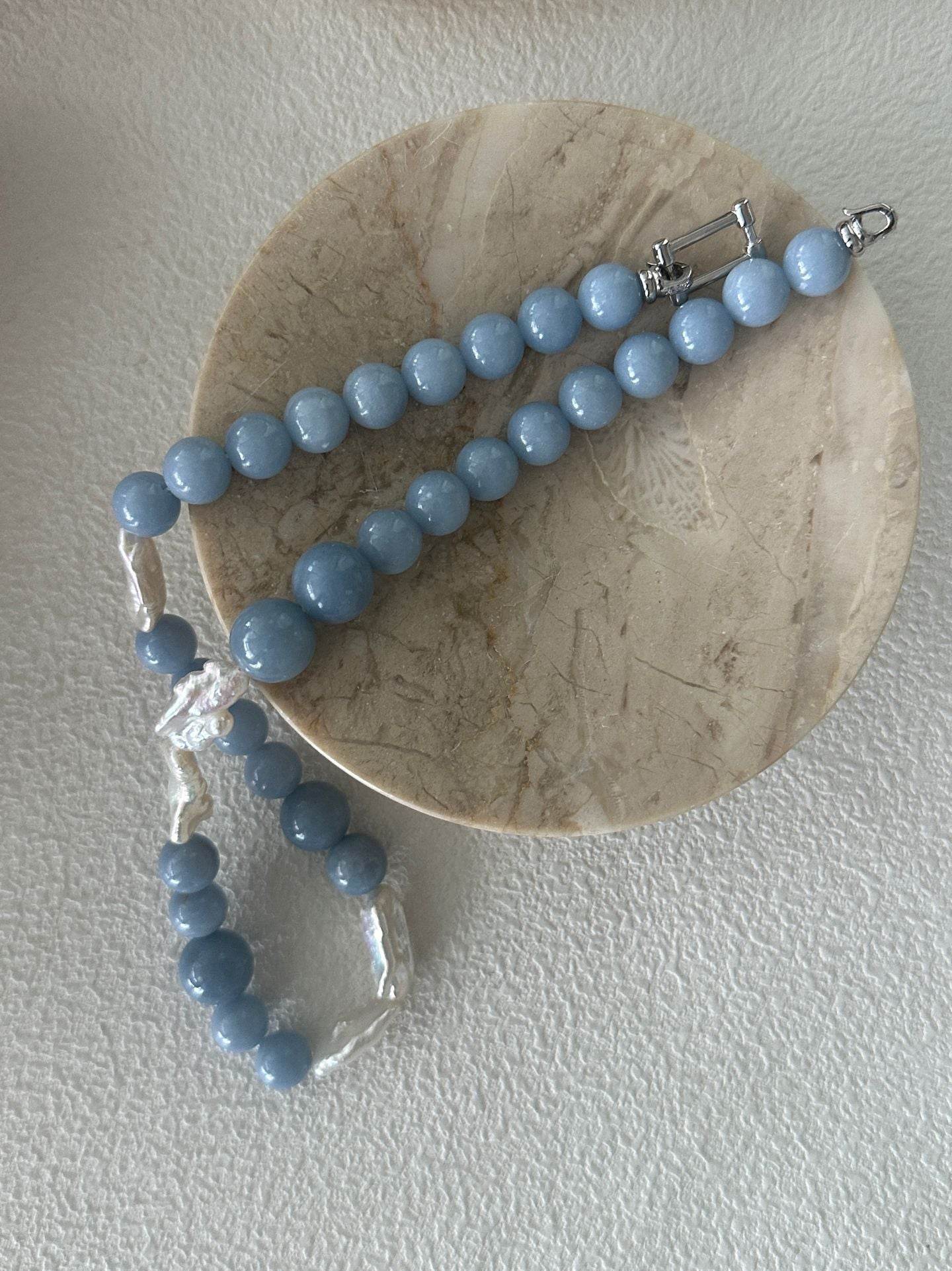 Cloud Blue Stone & Baroque Pearl Necklace - SOLIS