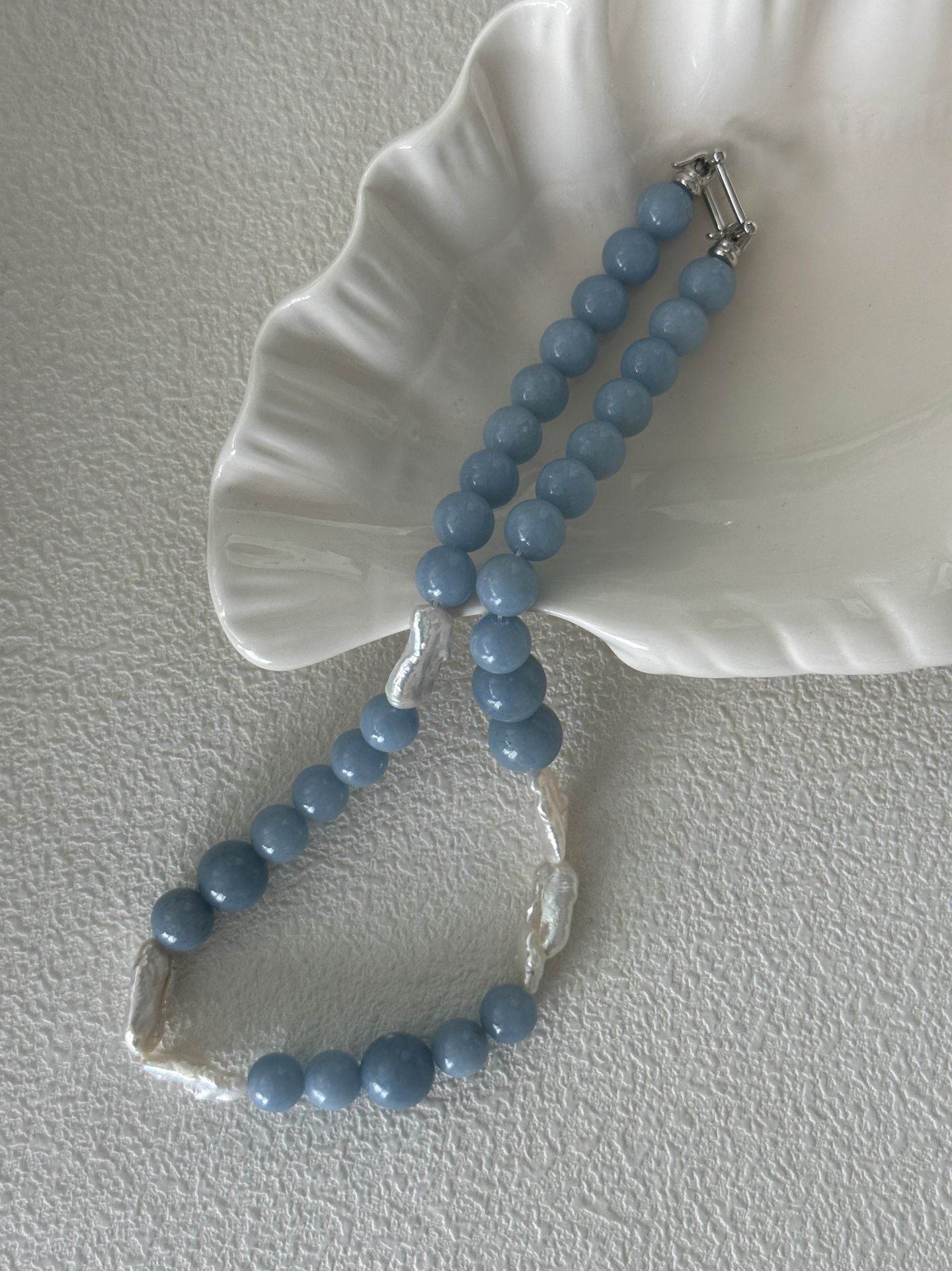 Cloud Blue Stone & Baroque Pearl Necklace - SOLIS