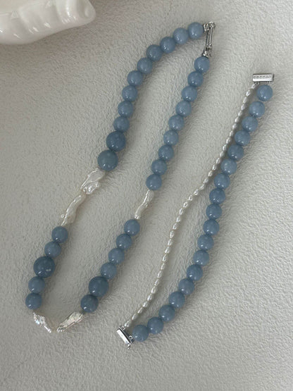 Cloud Blue Double Strand Bracelet – Peruvian Blue Opal & Petite Pearl - SOLIS
