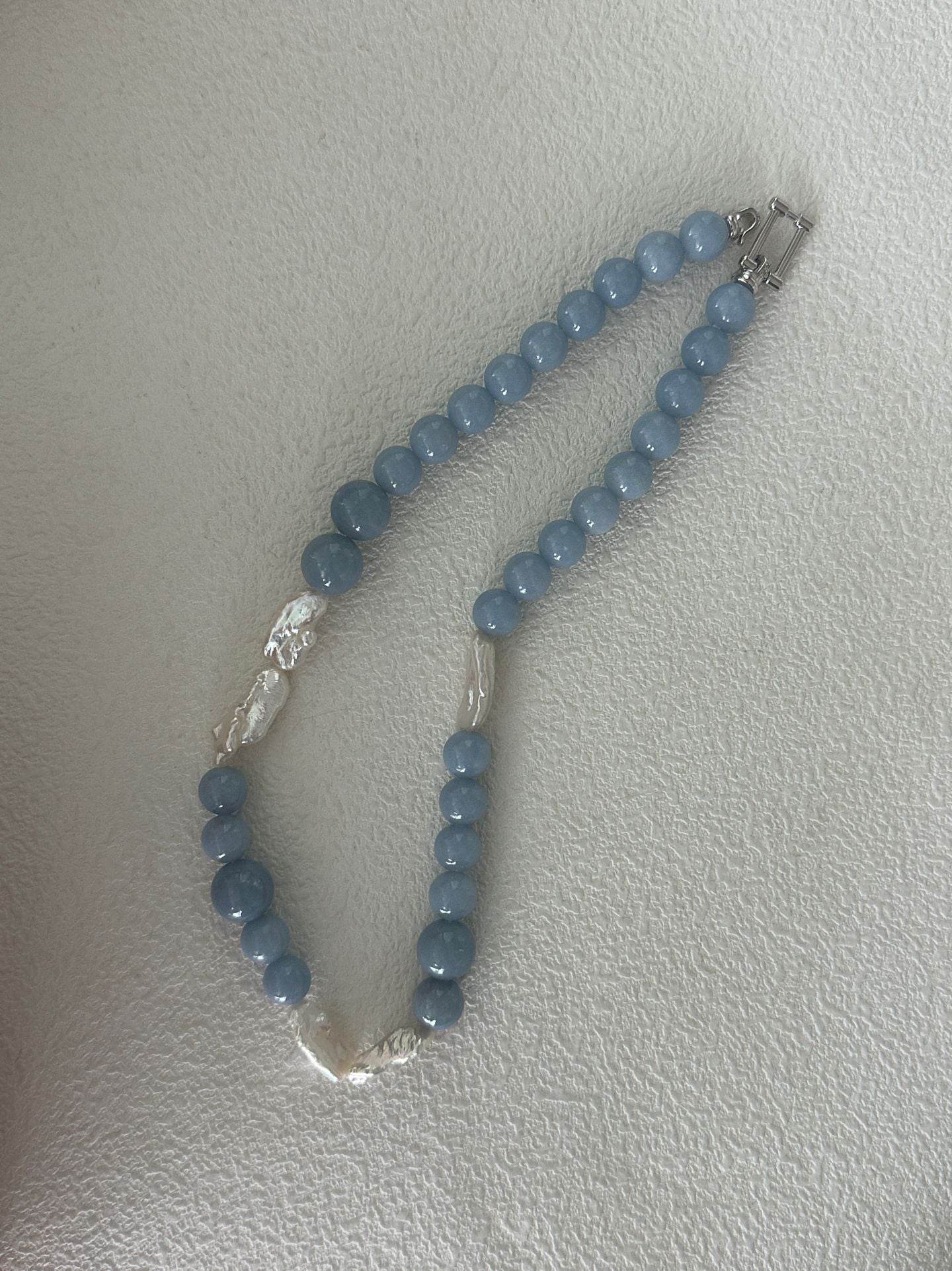 Cloud Blue Stone & Baroque Pearl Necklace - SOLIS