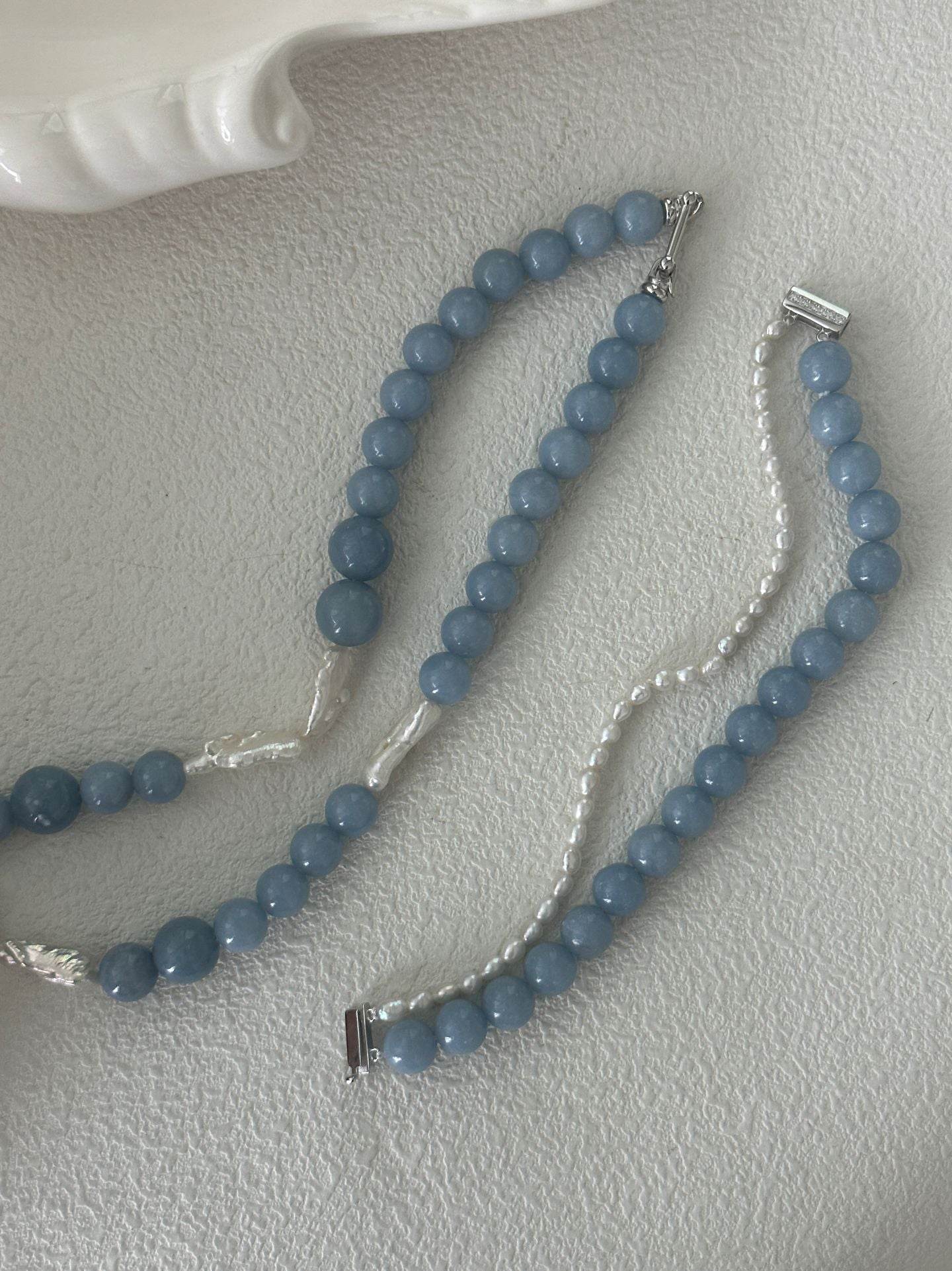 Cloud Blue Double Strand Bracelet – Peruvian Blue Opal & Petite Pearl - SOLIS
