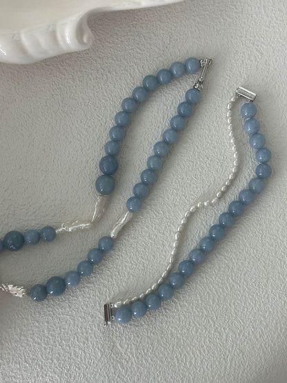 Cloud Blue Double Strand Bracelet – Peruvian Blue Opal & Petite Pearl - SOLIS