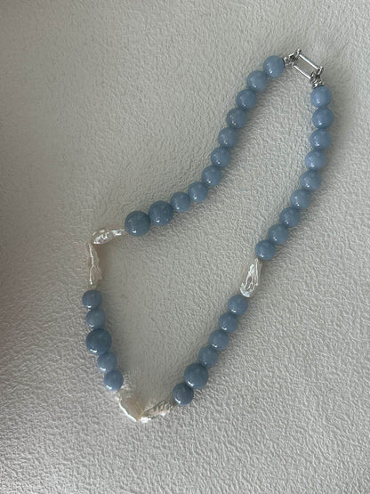 Cloud Blue Stone & Baroque Pearl Necklace - SOLIS