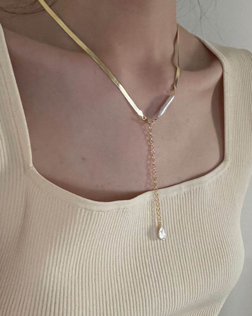 Baroque Duo Pearl Necklace – Gold Snake Chain - SOLIS