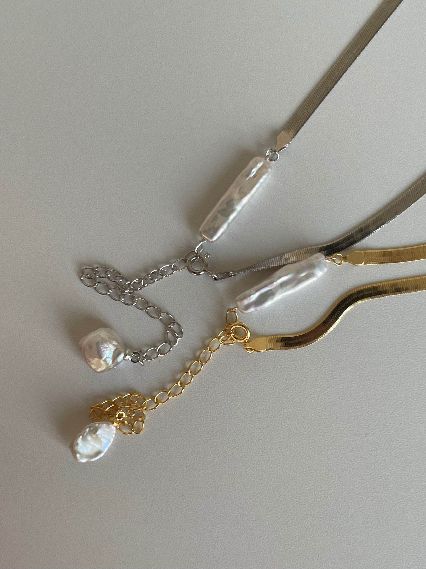 Baroque Duo Pearl Necklace – Gold Snake Chain - SOLIS