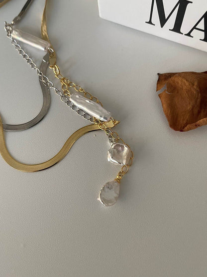 Baroque Duo Pearl Necklace – Gold Snake Chain - SOLIS