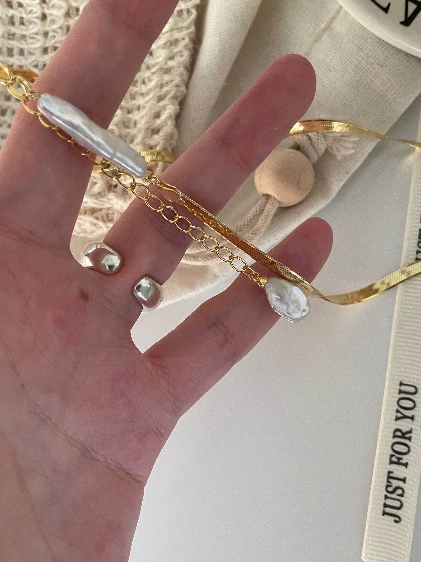 Baroque Duo Pearl Necklace – Gold Snake Chain - SOLIS