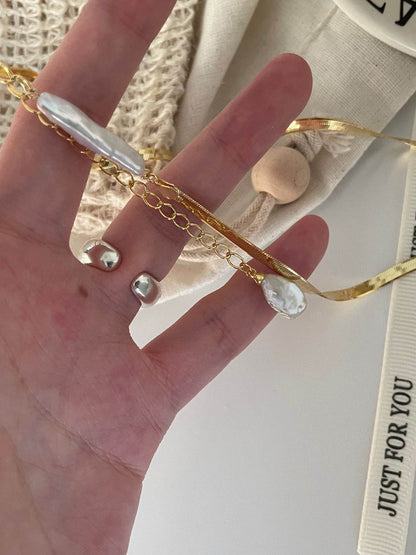 Baroque Duo Pearl Necklace – Gold Snake Chain - SOLIS
