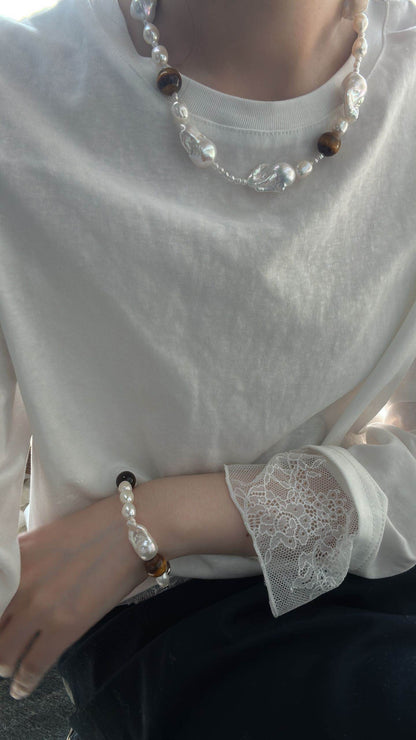 Wild Grace – Baroque Pearl & Tiger’s Eye Necklace - SOLIS