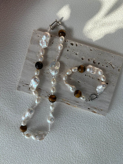 Wild Grace – Baroque Pearl & Tiger’s Eye Necklace - SOLIS