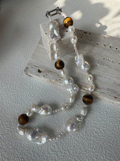 Wild Grace – Baroque Pearl & Tiger’s Eye Necklace - SOLIS