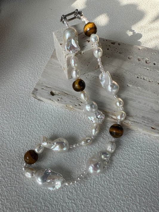 Wild Grace – Baroque Pearl & Tiger’s Eye Necklace - SOLIS