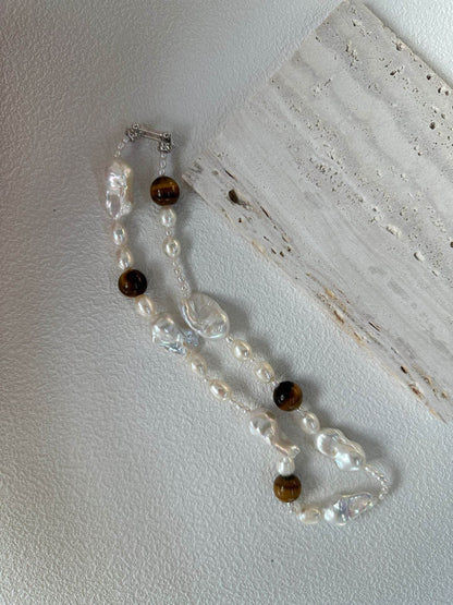 Wild Grace – Baroque Pearl & Tiger’s Eye Necklace - SOLIS
