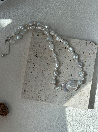 Solstice | Sun & Moon Pearl Pendant Necklace in 925 Silver - SOLIS