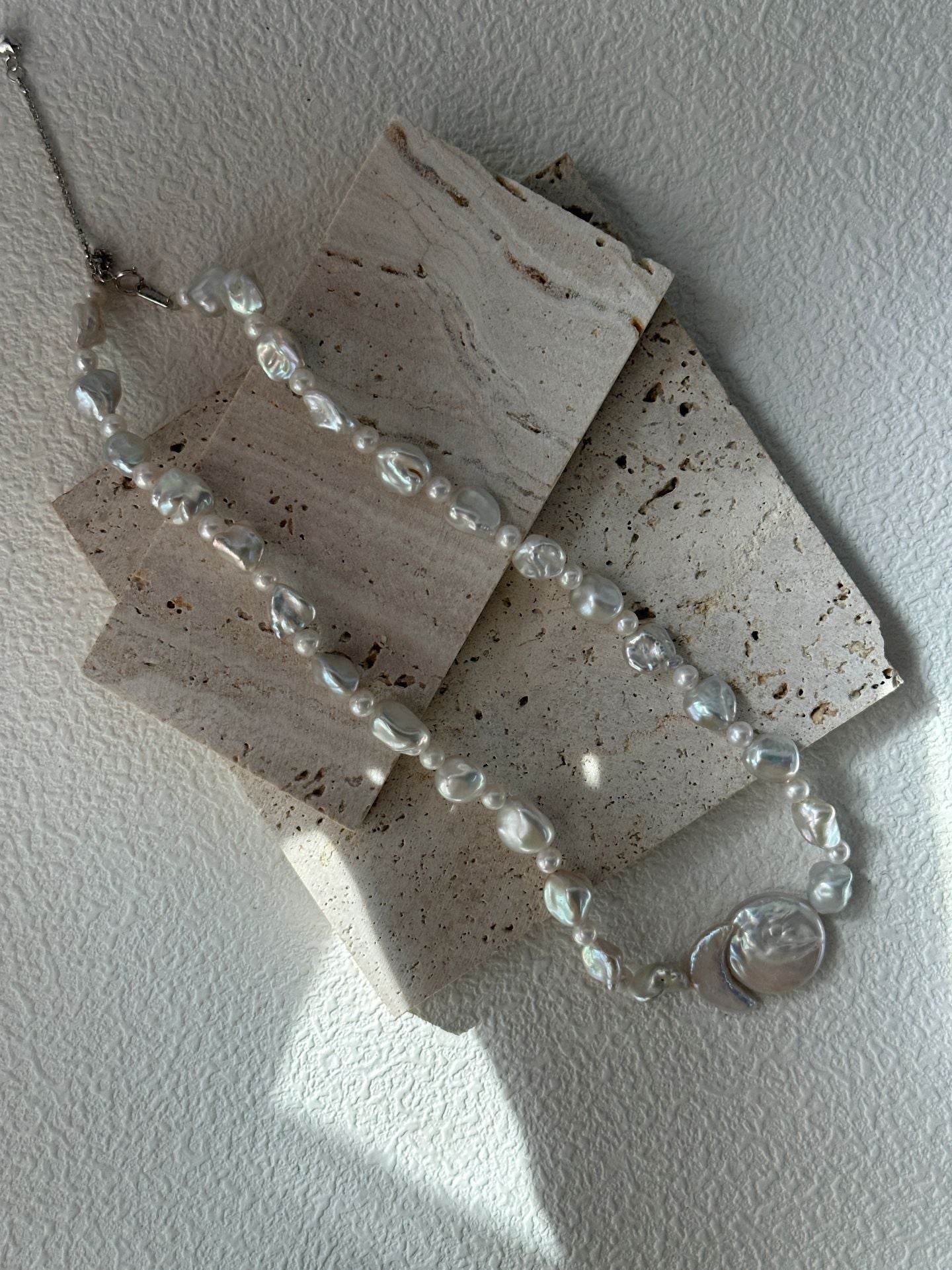 Solstice | Sun & Moon Pearl Pendant Necklace in 925 Silver - SOLIS