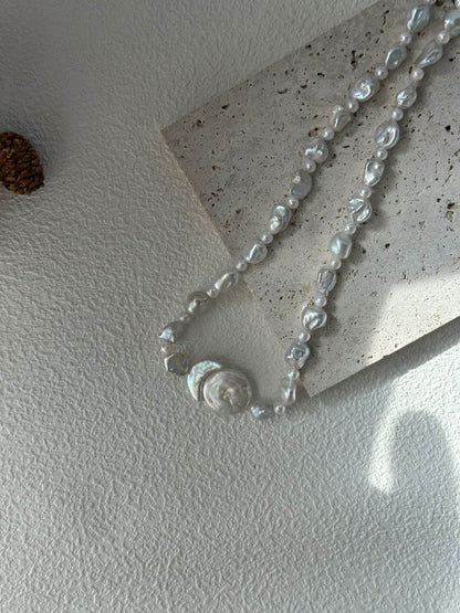 Solstice | Sun & Moon Pearl Pendant Necklace in 925 Silver - SOLIS
