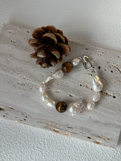 Tiger’s Eye & Baroque Pearl Bracelet - SOLIS