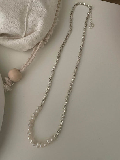 Silver Fragments & Pearl Necklace - SOLIS