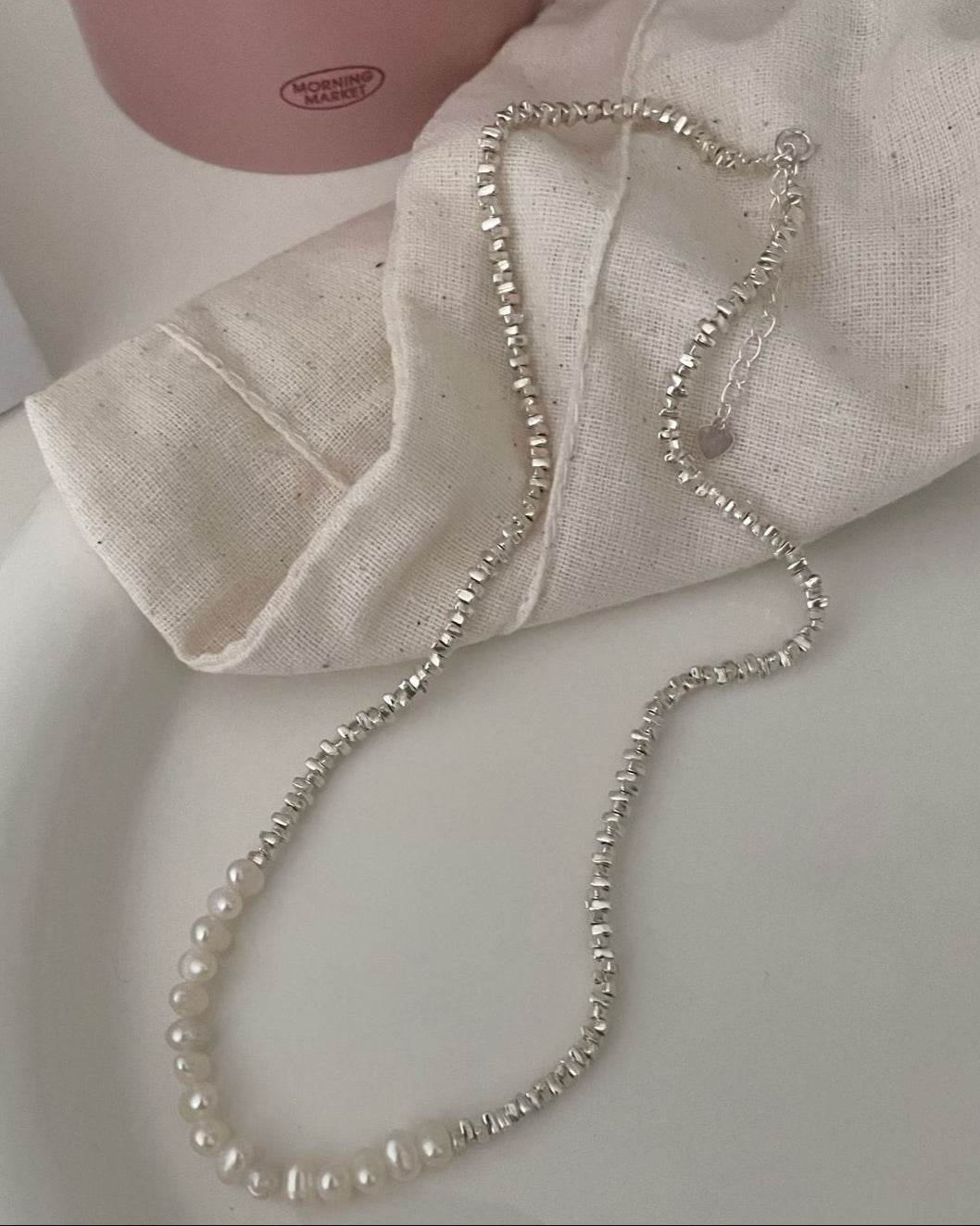 Silver Fragments & Pearl Necklace - SOLIS