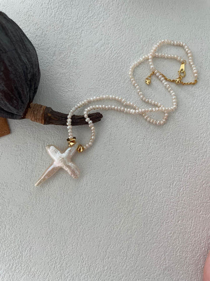 Divine Shape – Baroque Cross Pearl Necklace - SOLIS