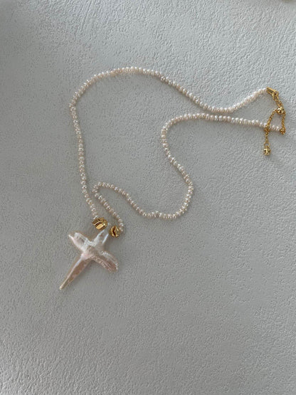 Divine Shape – Baroque Cross Pearl Necklace - SOLIS