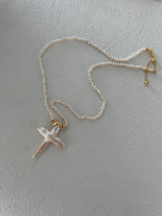 Divine Shape – Baroque Cross Pearl Necklace - SOLIS