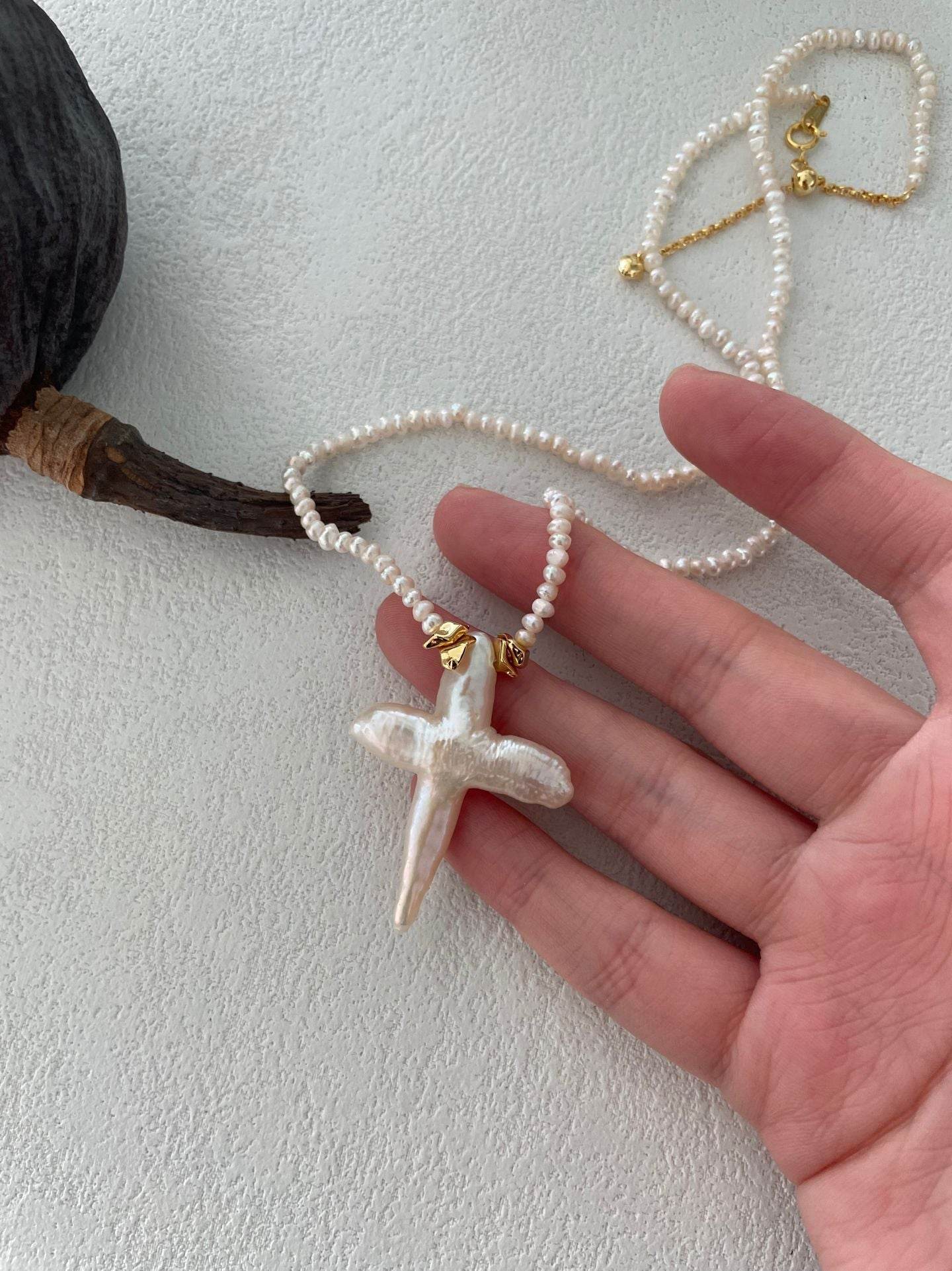 Divine Shape – Baroque Cross Pearl Necklace - SOLIS