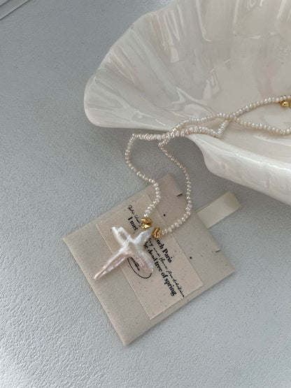 Divine Shape – Baroque Cross Pearl Necklace - SOLIS