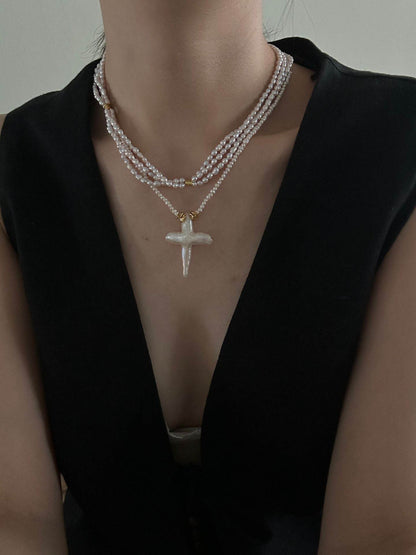 Divine Shape – Baroque Cross Pearl Necklace - SOLIS