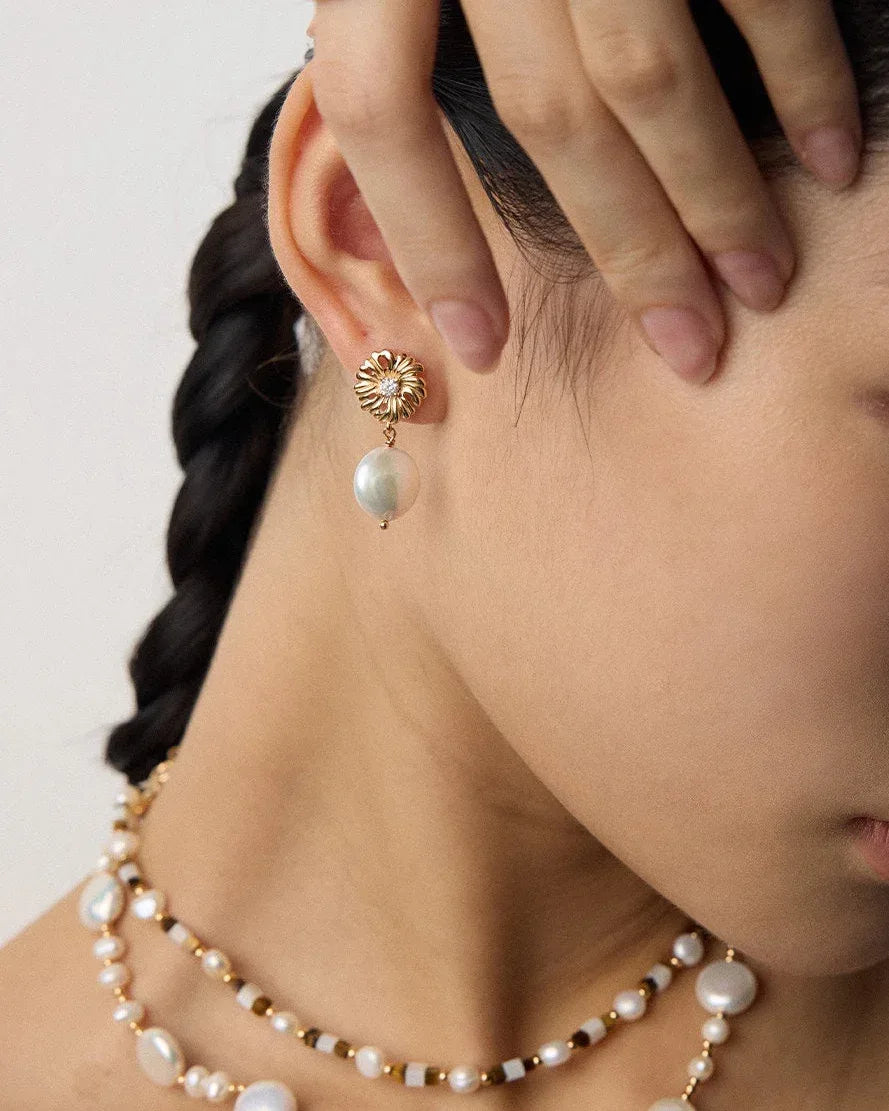 Vintage Gold Pearl Drop Earrings – 925 Silver - SOLIS MOOD