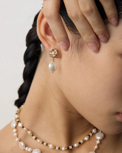 Vintage Gold Pearl Drop Earrings – 925 Silver - SOLIS MOOD