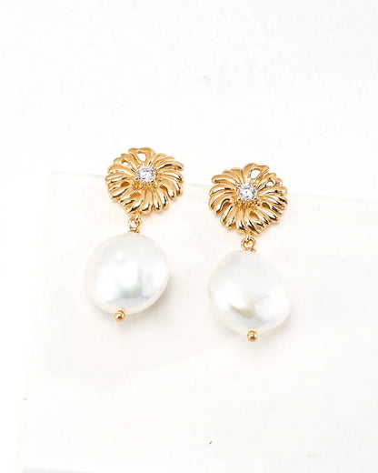 Vintage Gold Pearl Drop Earrings – 925 Silver - SOLIS MOOD