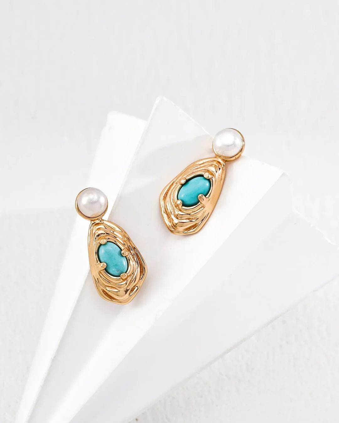 Vintage Gold Pearl Turquoise Drop Earrings · 925 Sterling Silver - SOLIS MOOD